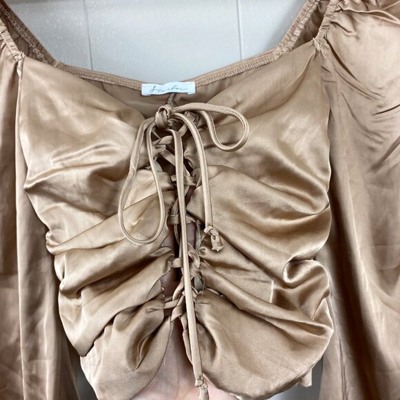 Starlow Brown Front Tie Long Sleeve Crop Top Size X-Small - Picture 5 of 9